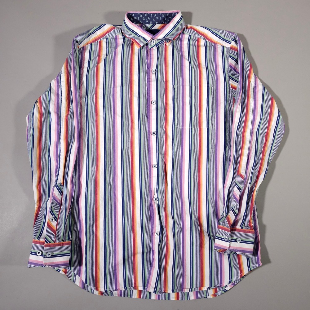 Tommy Bahama Button Up Shirt Mens Medium Multicolor Striped Long Sleeve Cotton‎